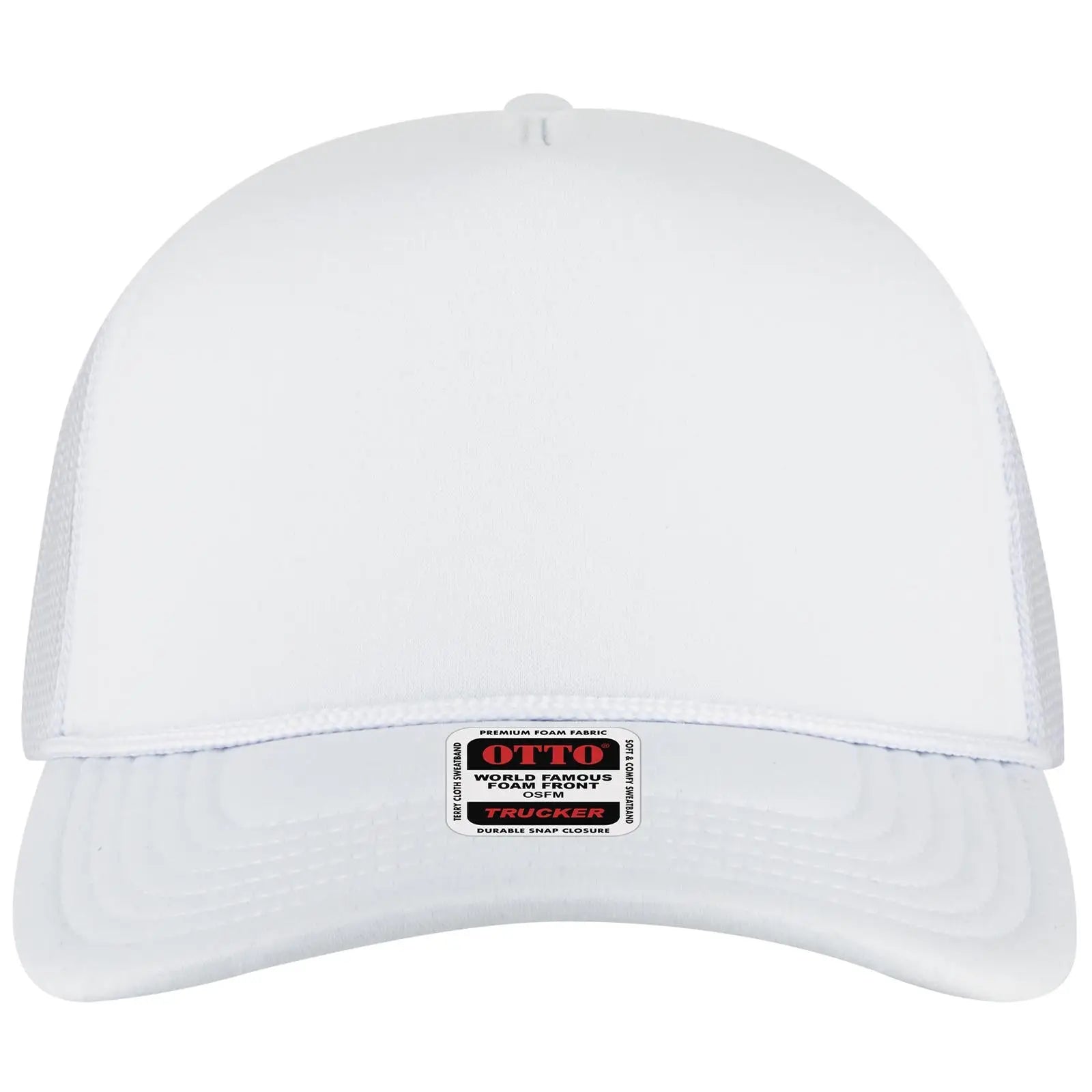 OTTO 3931-1 5 Panel High Crown Mesh Back Trucker Cap - White - White / 7 3/8’’ - 7 5/8’’