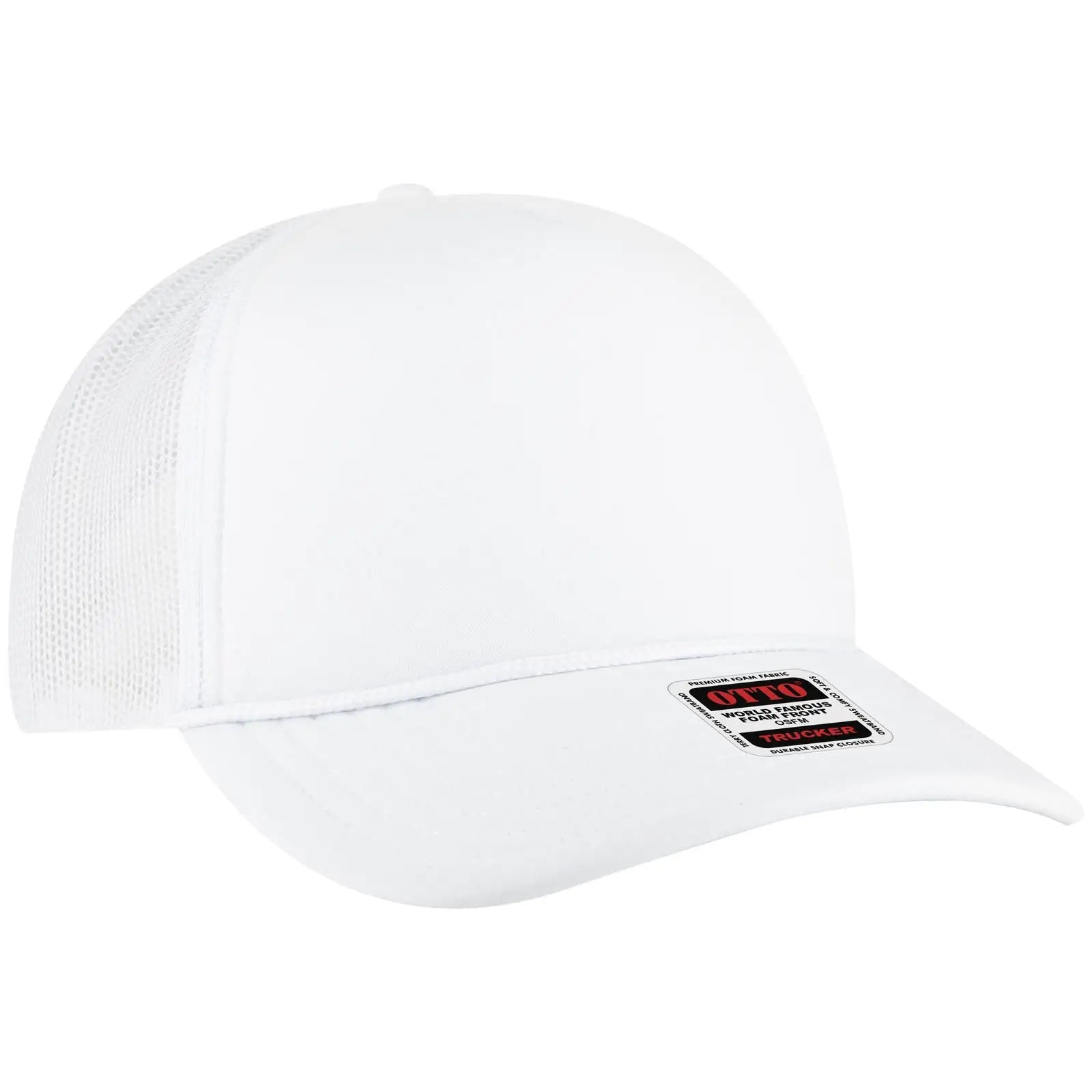 OTTO 3931-1 5 Panel High Crown Mesh Back Trucker Cap - White - White / 7 3/8’’ - 7 5/8’’