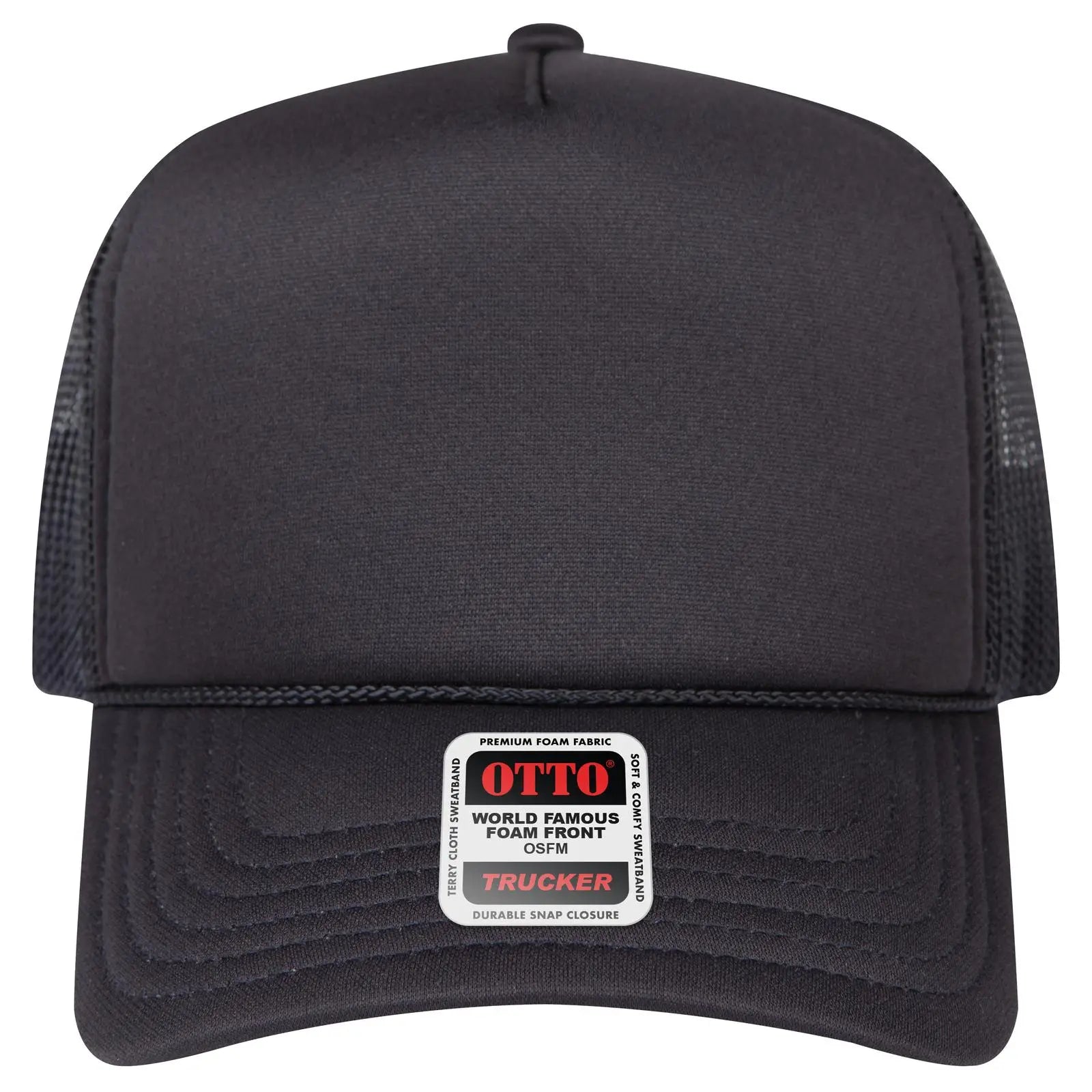 OTTO 3932-1 5 Panel High Crown Mesh Back Trucker Cap - Black - Black / 7 3/8’’ - 7 5/8’’