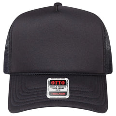 OTTO 3932-1 5 Panel High Crown Mesh Back Trucker Cap - Black - Black / 7 3/8’’ - 7 5/8’’
