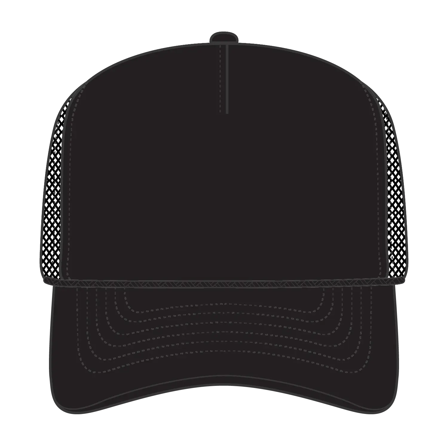 OTTO 3932-1 5 Panel High Crown Mesh Back Trucker Cap - Black - Black / 7 3/8’’ - 7 5/8’’