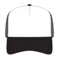 OTTO 3932-1 5 Panel High Crown Mesh Back Trucker Cap - Blk/Wht/Blk - Blk/Wht/Blk / 7 3/8’’ - 7 5/8’’