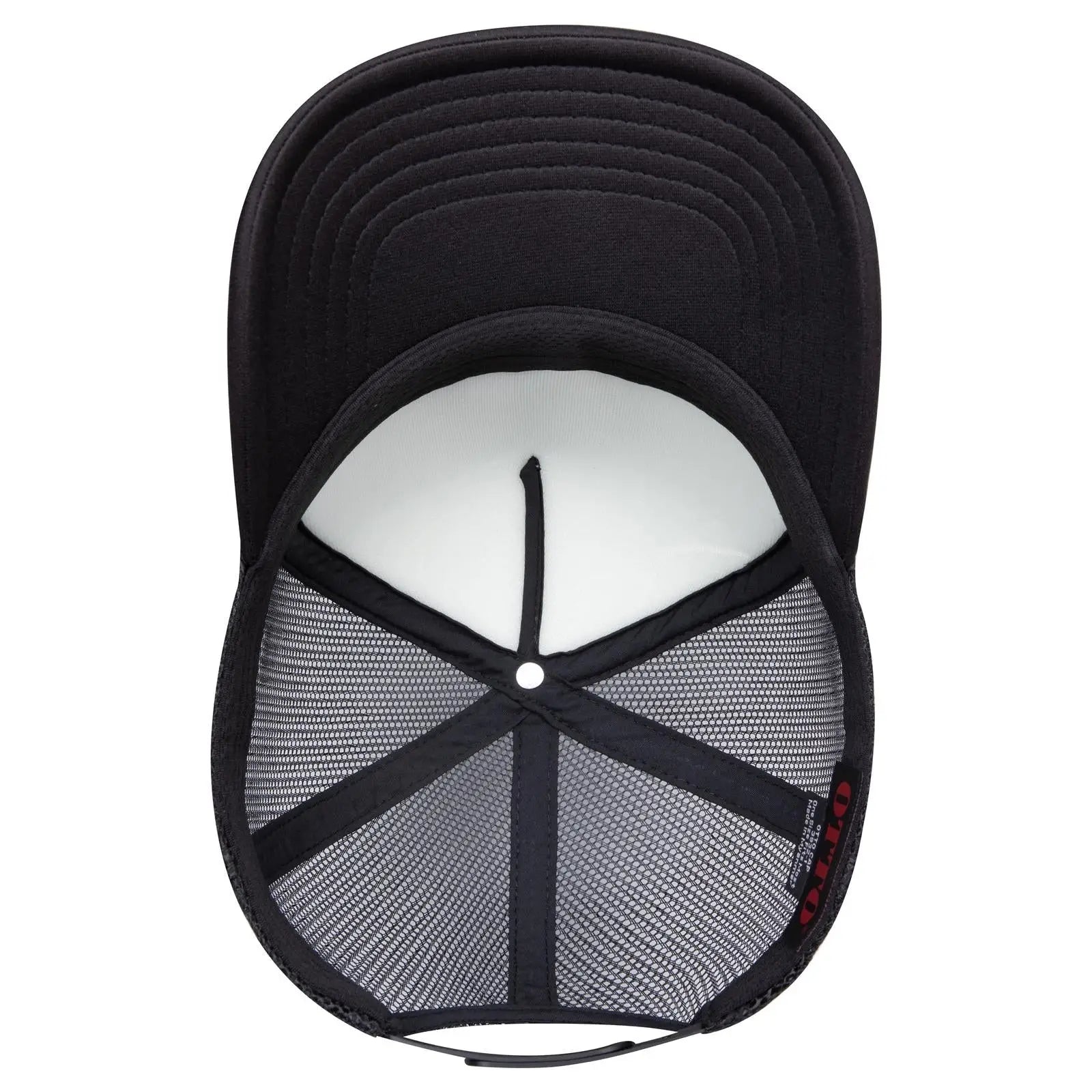 OTTO 3932-1 5 Panel High Crown Mesh Back Trucker Cap - Blk/Wht/Blk - Blk/Wht/Blk / 7 3/8’’ - 7 5/8’’