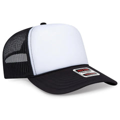OTTO 3932-1 5 Panel High Crown Mesh Back Trucker Cap - Blk/Wht/Blk - Blk/Wht/Blk / 7 3/8’’ - 7 5/8’’