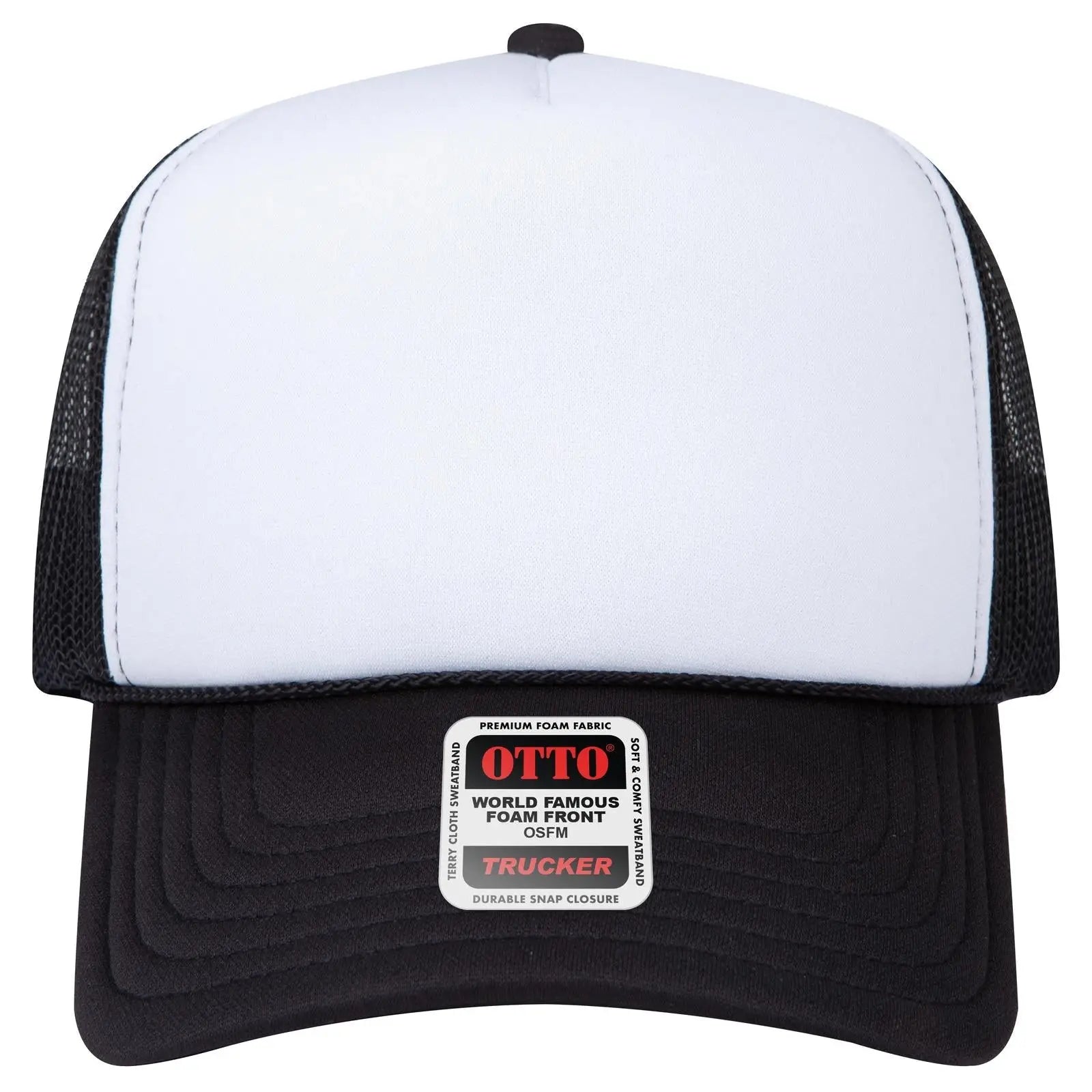 OTTO 3932-1 5 Panel High Crown Mesh Back Trucker Cap - Blk/Wht/Blk - Blk/Wht/Blk / 7 3/8’’ - 7 5/8’’