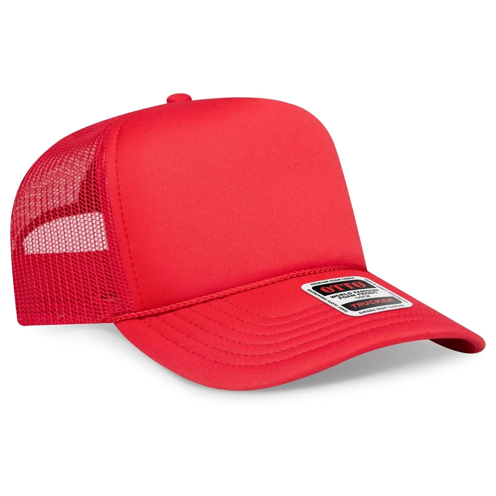 OTTO 3932-1 5 Panel High Crown Mesh Back Trucker Cap - Red - Red / 7 3/8’’ - 7 5/8’’