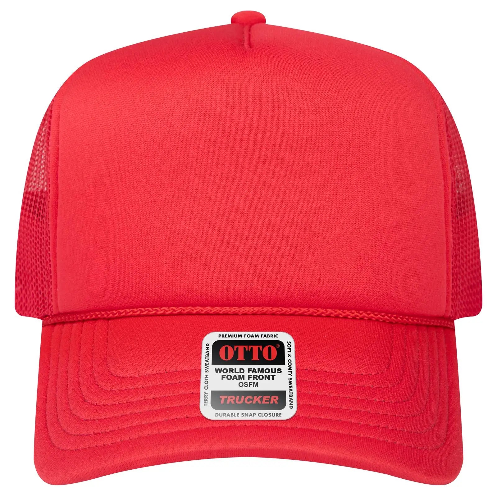 OTTO 3932-1 5 Panel High Crown Mesh Back Trucker Cap - Red - Red / 7 3/8’’ - 7 5/8’’