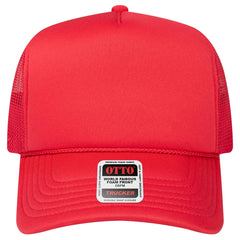 OTTO 3932-1 5 Panel High Crown Mesh Back Trucker Cap - Red - Red / 7 3/8’’ - 7 5/8’’