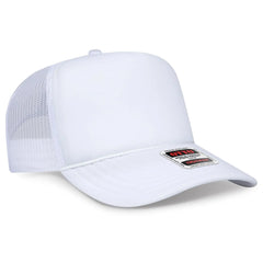 OTTO 3932-1 5 Panel High Crown Mesh Back Trucker Cap - White - White / 7 3/8’’ - 7 5/8’’