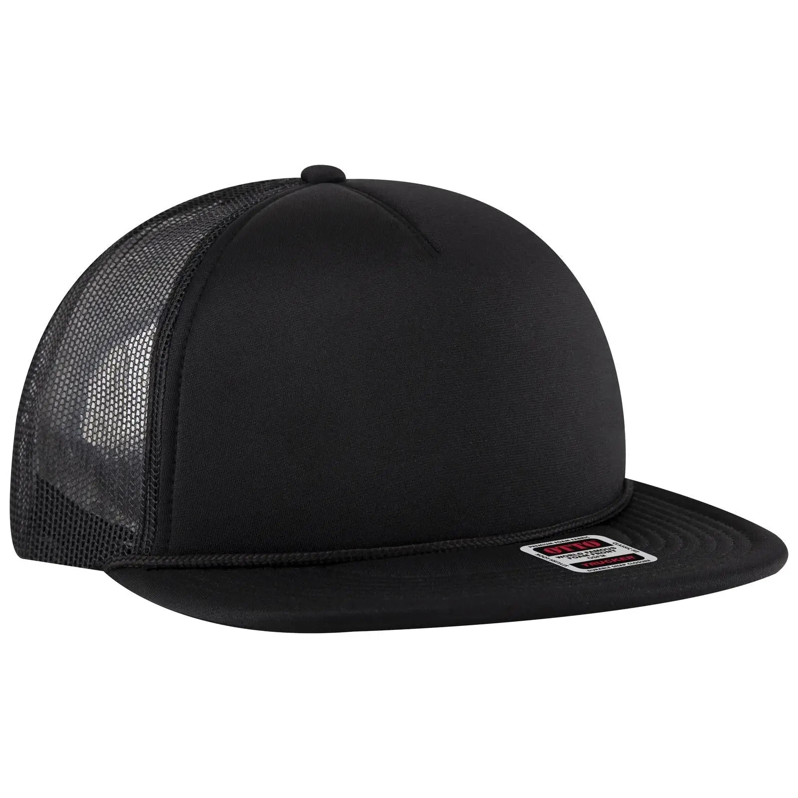 OTTO 39950-1 5 Panel Pro Style Mesh Back Trucker Cap - Black - Black / 7 3/8’’ - 7 5/8’’