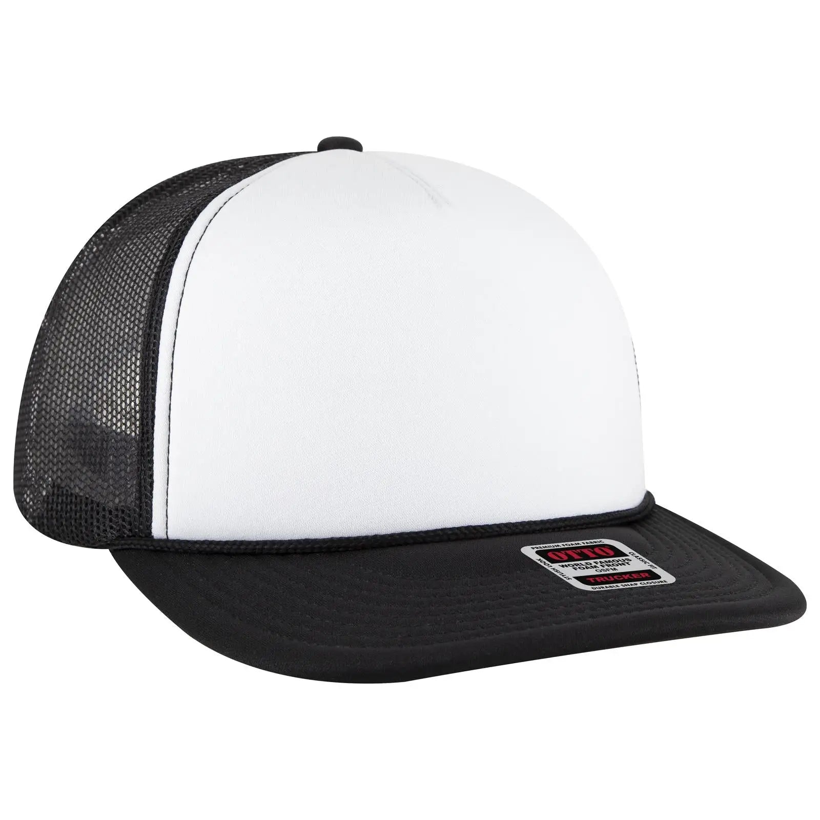 OTTO 39950-1 5 Panel Pro Style Mesh Back Trucker Cap - Blk/Wht/Blk - Blk/Wht/Blk / 7 3/8’’ - 7 5/8’’