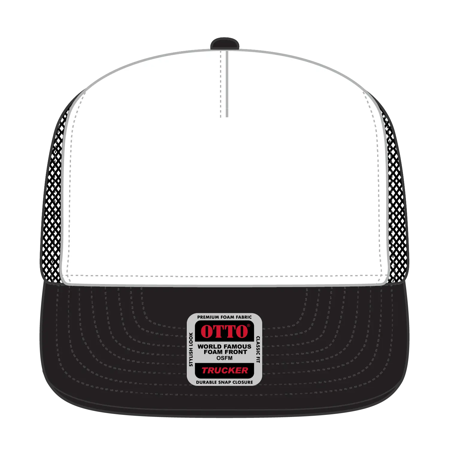 OTTO 39950-1 5 Panel Pro Style Mesh Back Trucker Cap - Blk/Wht/Blk - Blk/Wht/Blk / 7 3/8’’ - 7 5/8’’