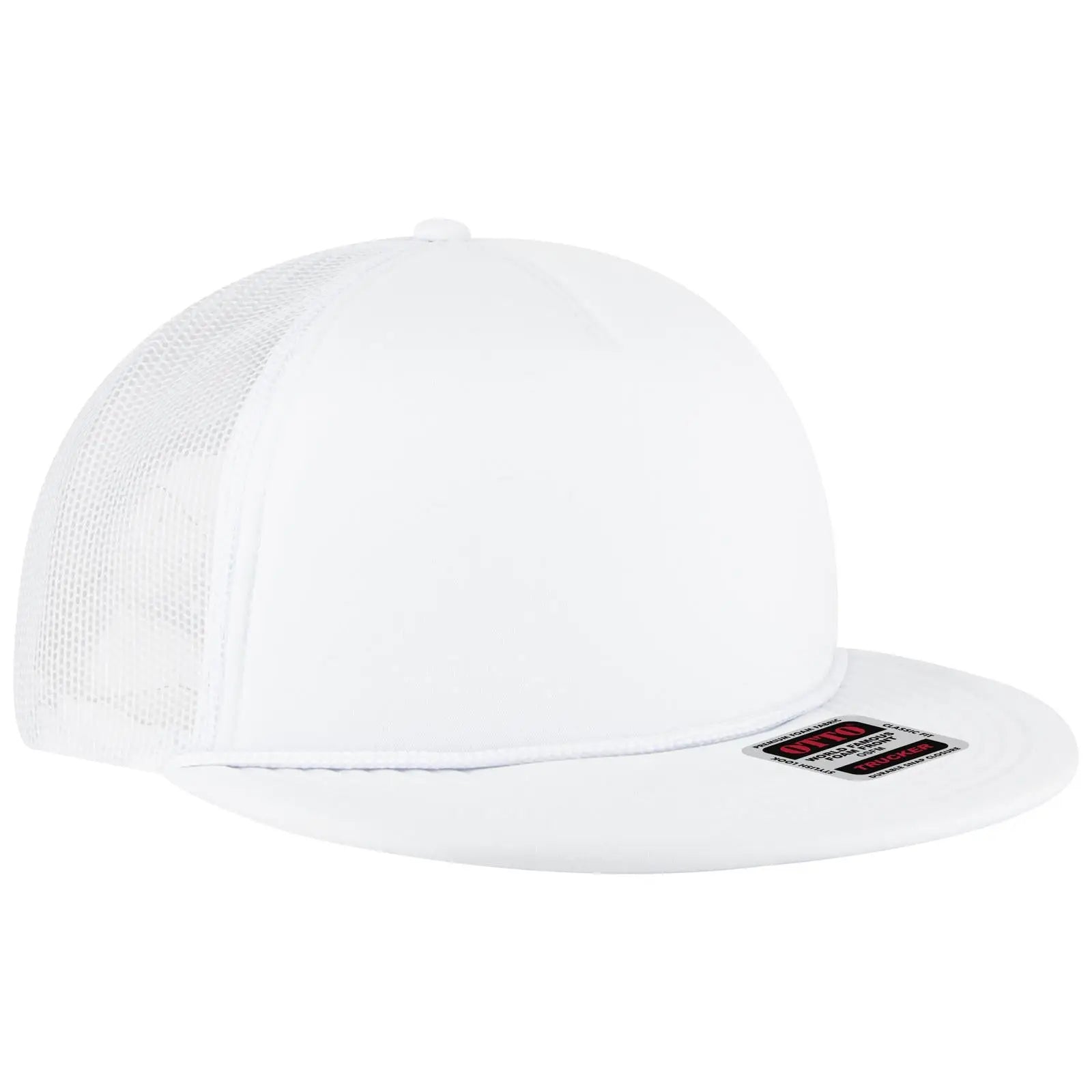 OTTO 39950-1 5 Panel Pro Style Mesh Back Trucker Cap - White - White / 7 3/8’’ - 7 5/8’’