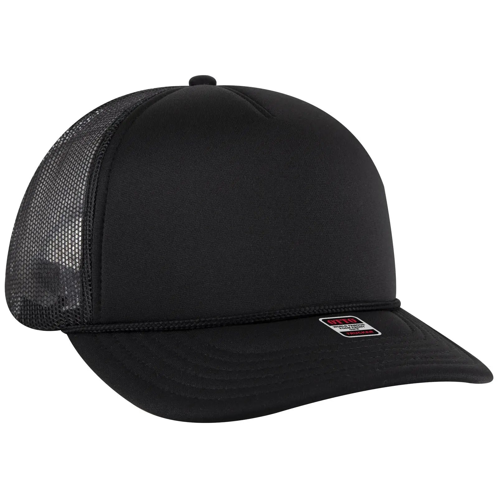 OTTO 39950-2 5 Panel Pro Style Mesh Back Trucker Cap - Black - Black / 7 3/8’’ - 7 5/8’’