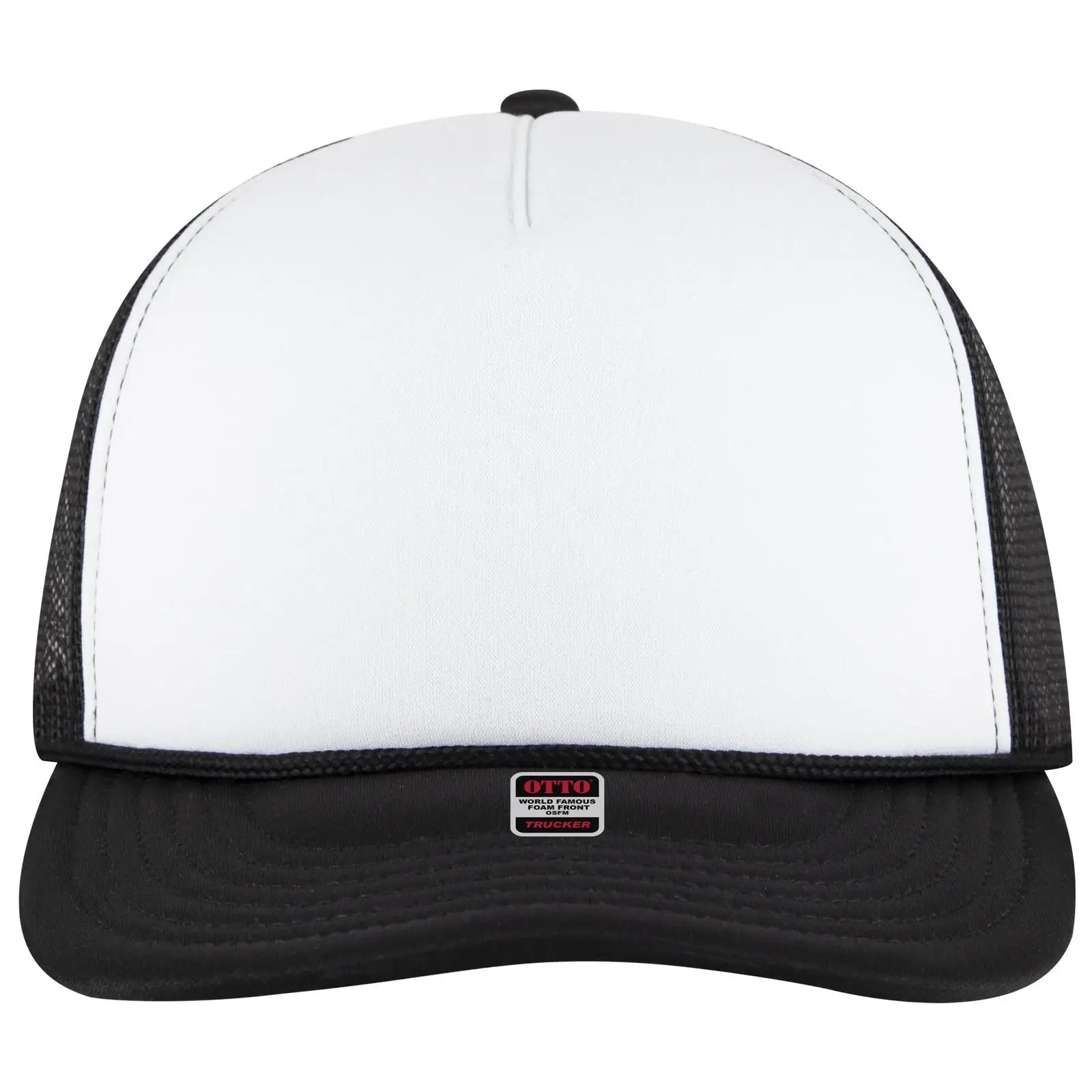 OTTO 39950-2 5 Panel Pro Style Mesh Back Trucker Cap - Blk/Wht/Blk - Blk/Wht/Blk / 7 3/8’’ - 7 5/8’’