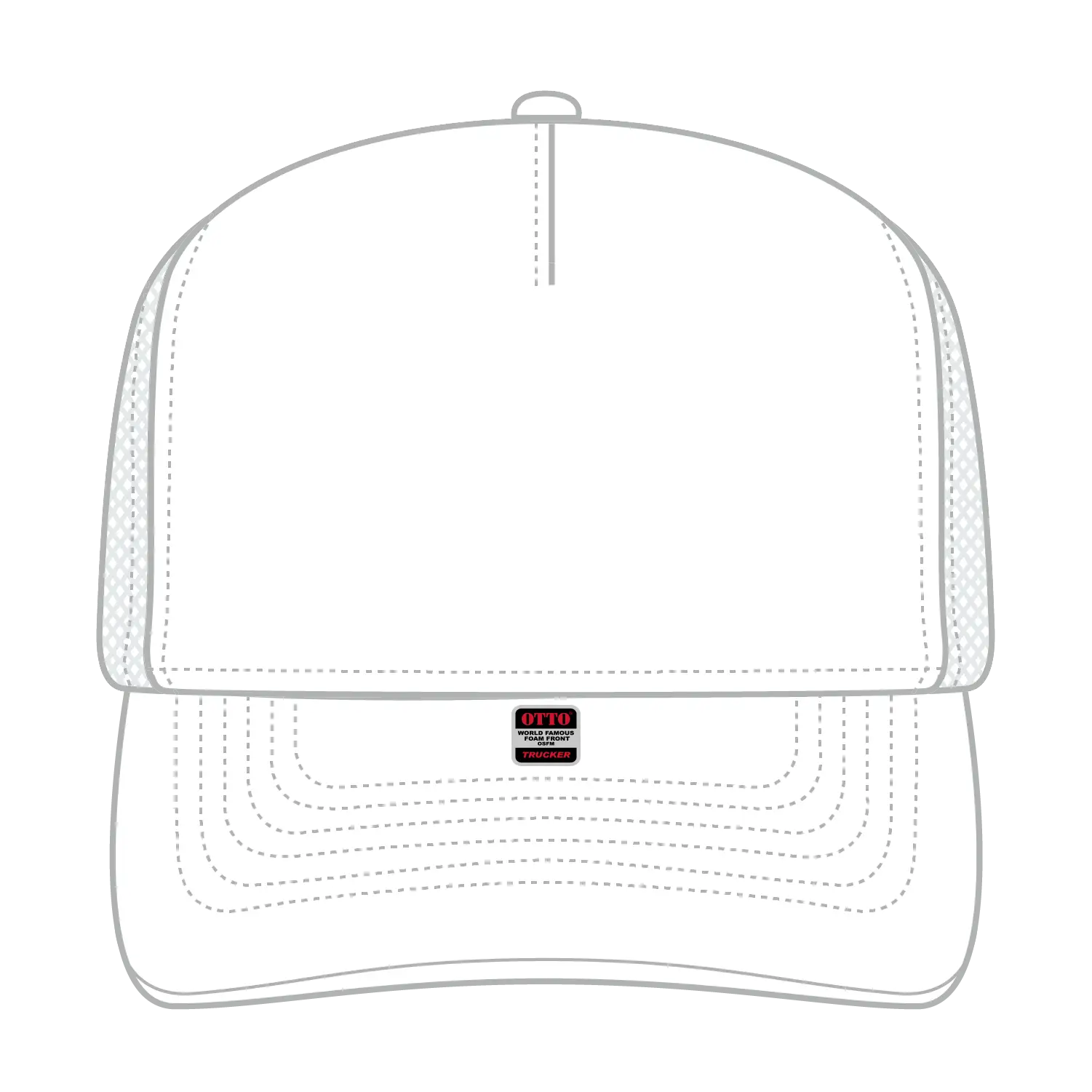 OTTO 39950-2 5 Panel Pro Style Mesh Back Trucker Cap - White - White / 7 3/8’’ - 7 5/8’’