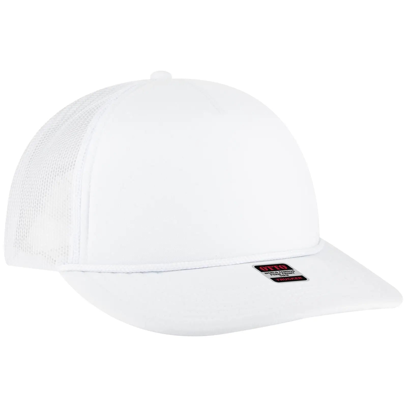 OTTO 39950-2 5 Panel Pro Style Mesh Back Trucker Cap - White - White / 7 3/8’’ - 7 5/8’’