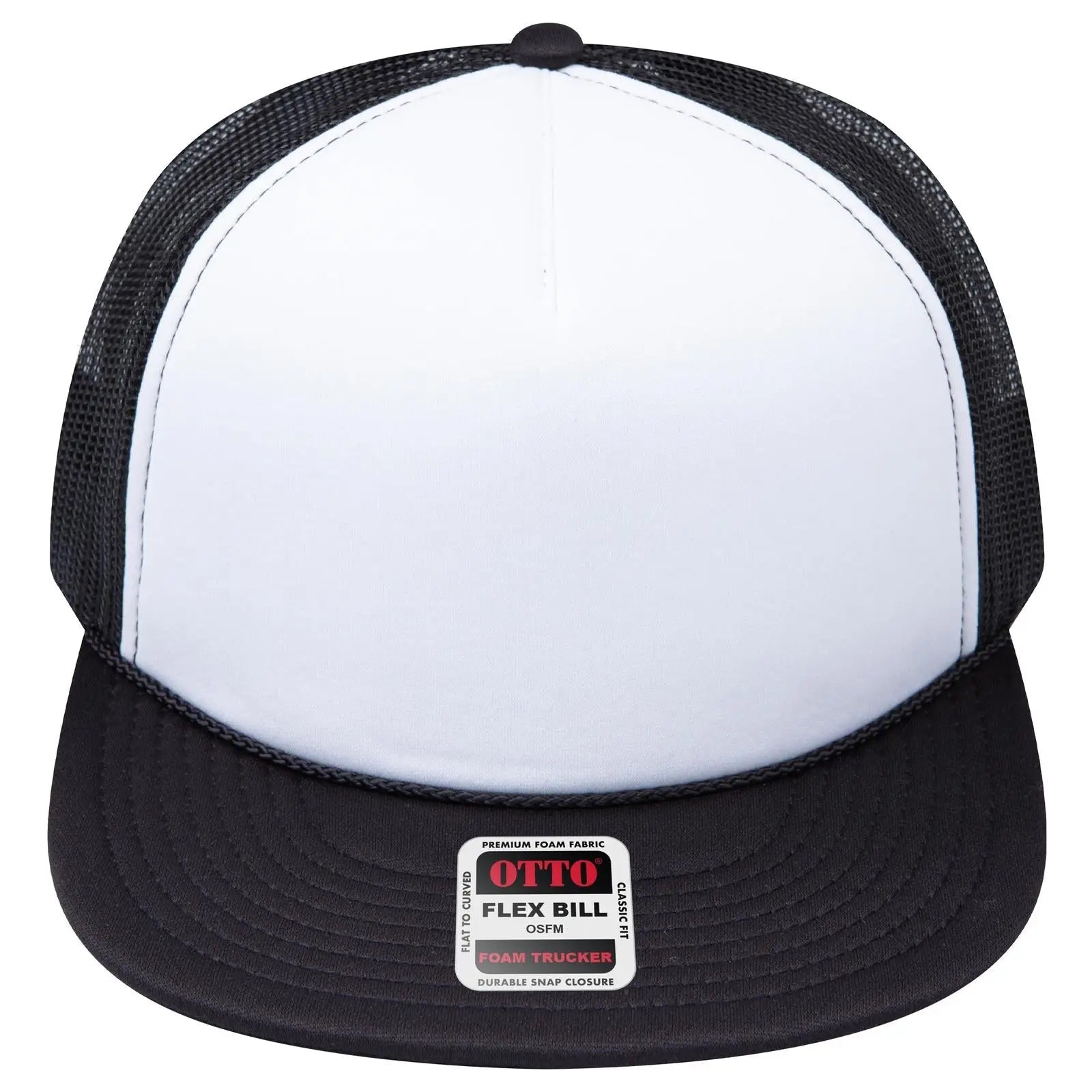 OTTO 3995015-1 ’OTTO Snap’ 5 Panel Pro Style Mesh Back Trucker Snapback Cap - Blk/Wht/Blk - Blk/Wht/Blk / 7 3/8’’ - 7