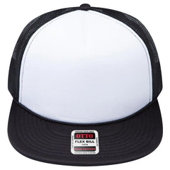 OTTO 3995015-1 ’OTTO Snap’ 5 Panel Pro Style Mesh Back Trucker Snapback Cap - Blk/Wht/Blk - Blk/Wht/Blk / 7 3/8’’ - 7