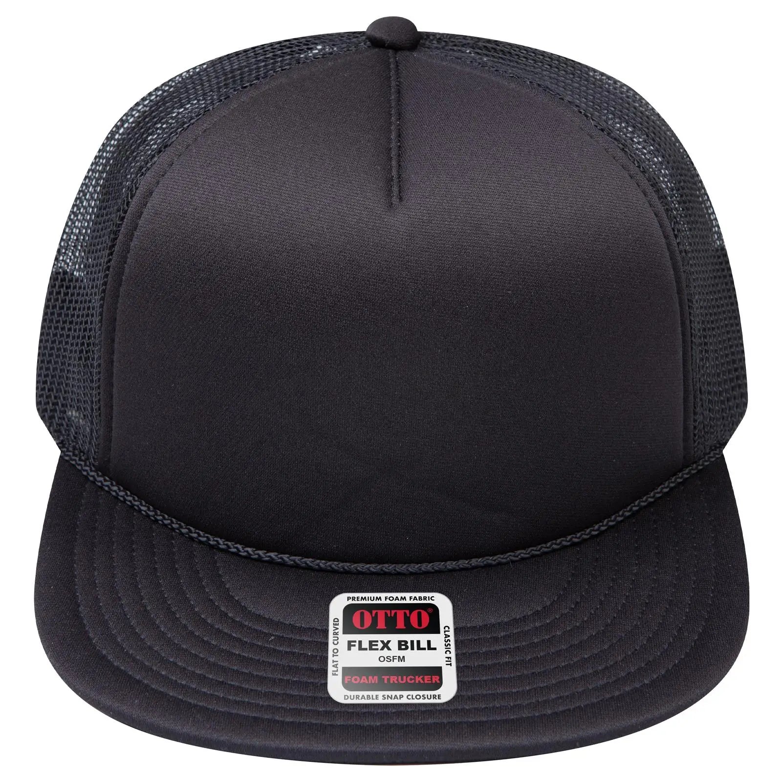 OTTO 3995015-1 ’OTTO Snap’ 5 Panel Pro Style Mesh Back Trucker Snapback Cap - Black - Black / 7 3/8’’ - 7 5/8’’
