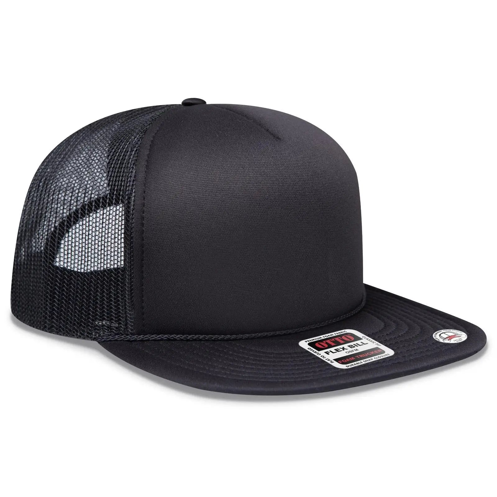 OTTO 3995015-1 ’OTTO Snap’ 5 Panel Pro Style Mesh Back Trucker Snapback Cap - Black - Black / 7 3/8’’ - 7 5/8’’