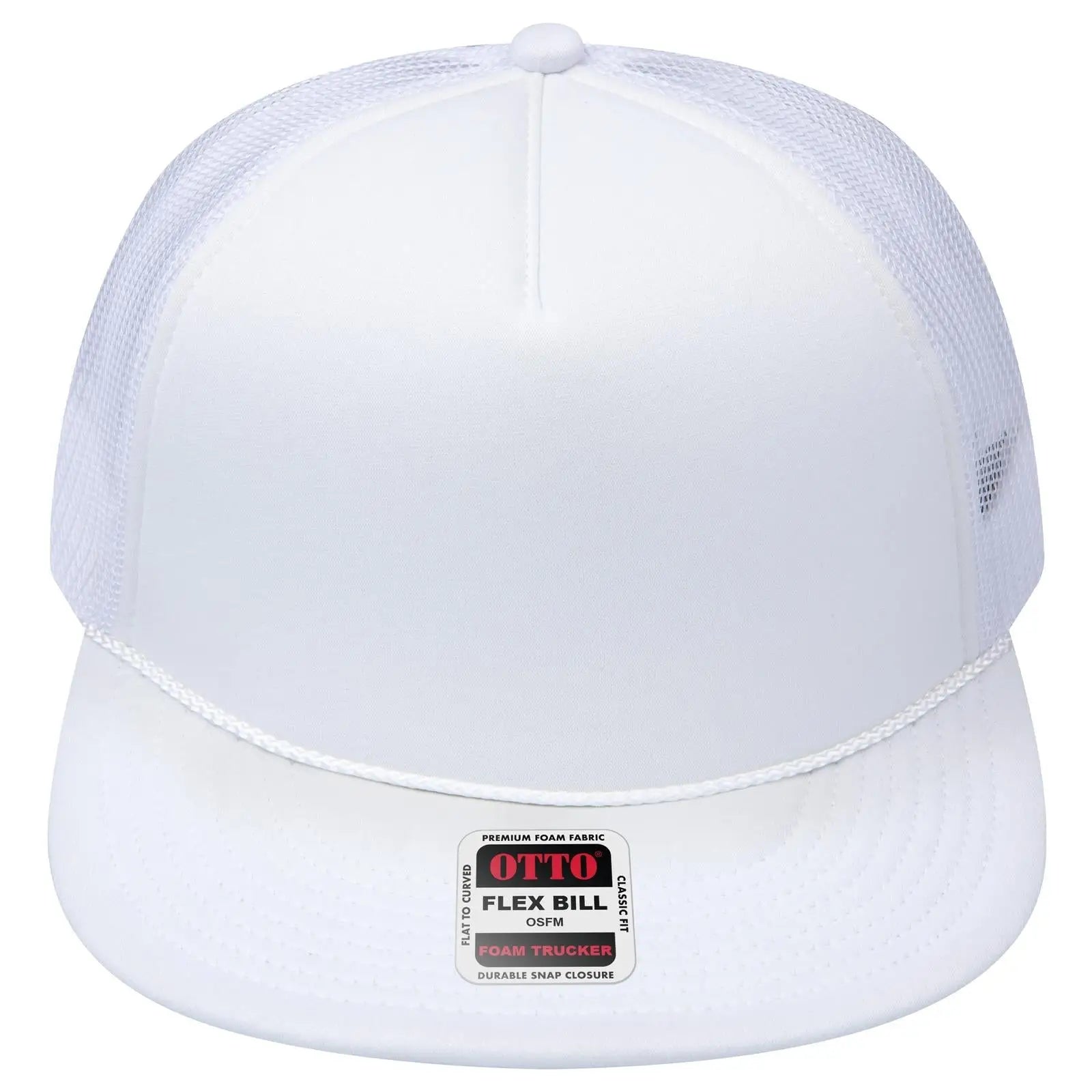 OTTO 3995015-1 ’OTTO Snap’ 5 Panel Pro Style Mesh Back Trucker Snapback Cap - White - White / 7 3/8’’ - 7 5/8’’