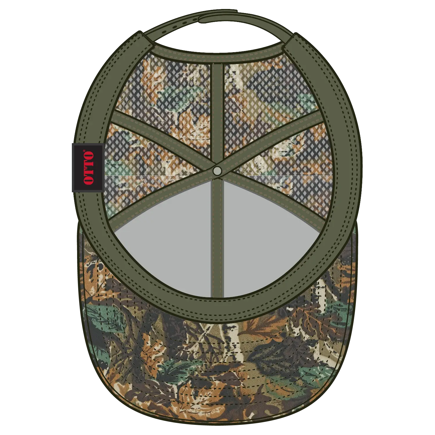 OTTO 45-052 Camouflage 6 Panel Mid Profile Mesh Back Trucker Cap - Lt.Lod/Brn/Kly - Lt.Lod/Brn/Kly / 7 3/8’’ - 7 5/8’’