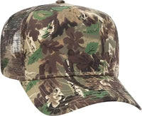 OTTO 47 049 Camouflage 5 Panel Mid Crown Mesh Back Trucker Cap Light Loden Brown Kelly Olive Brown / One Size Fits Most