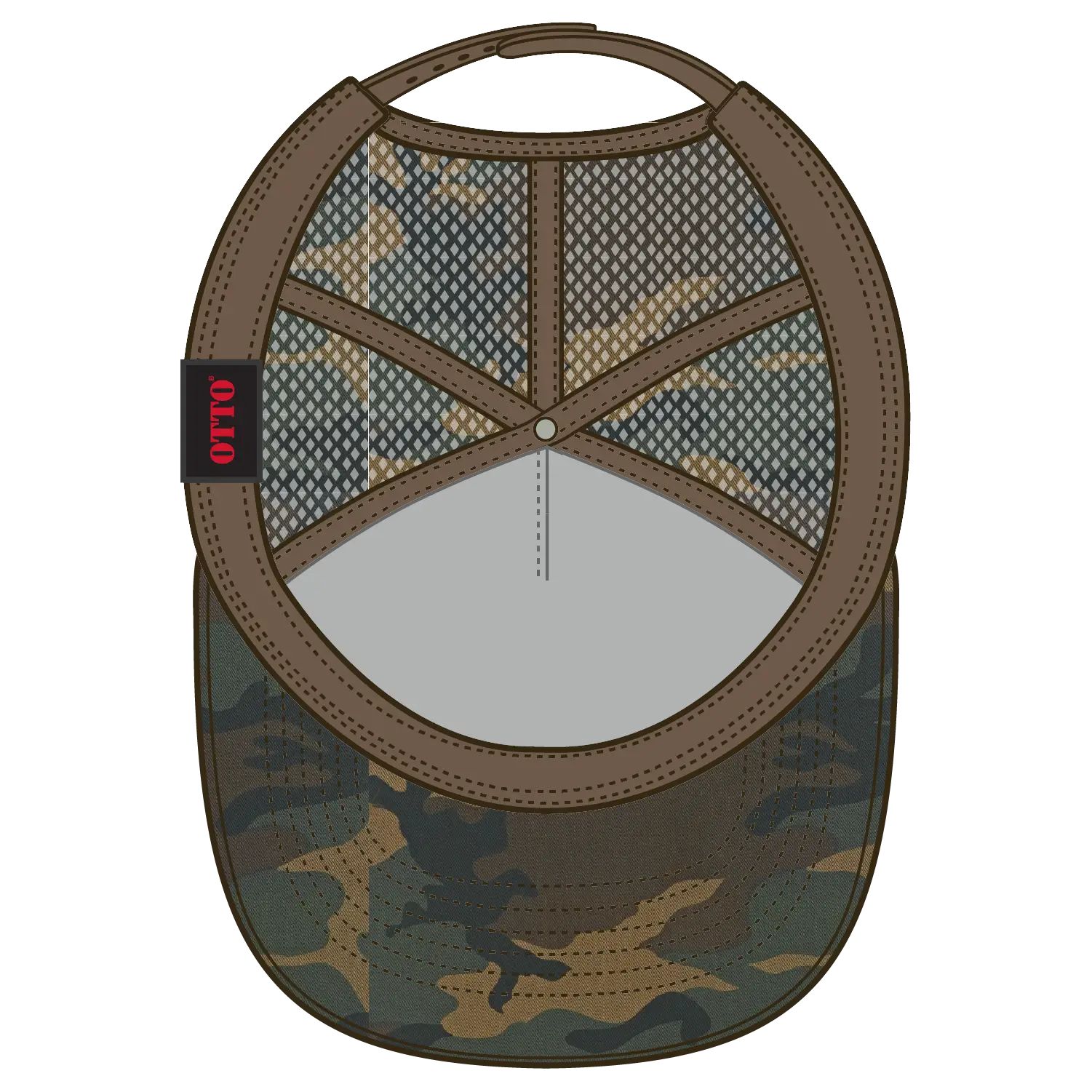 OTTO 47-049 Camouflage 5 Panel Mid Profile Mesh Back Trucker Cap - Dk.Grn/Brn - Dk.Grn/Brn / 6 1/2’’ - 7 5/8’’