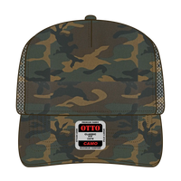 OTTO 47-049 Camouflage 5 Panel Mid Profile Mesh Back Trucker Cap - Dk.Grn/Brn - Dk.Grn/Brn / 6 1/2’’ - 7 5/8’’