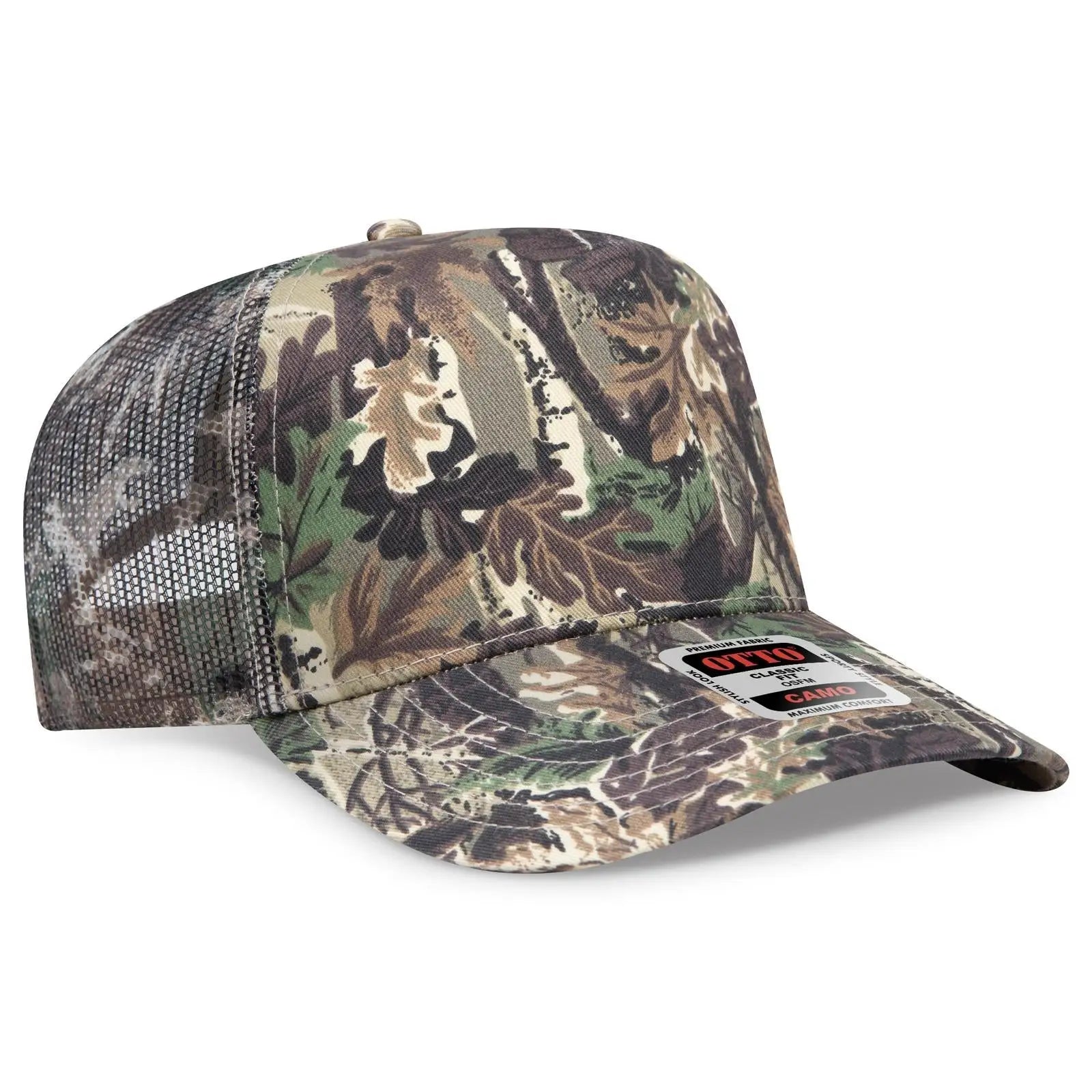 OTTO 47-049 Camouflage 5 Panel Mid Profile Mesh Back Trucker Cap - Lt.Lod/Brn/Kly - Lt.Lod/Brn/Kly / 6 1/2’’ - 7 5/8’’