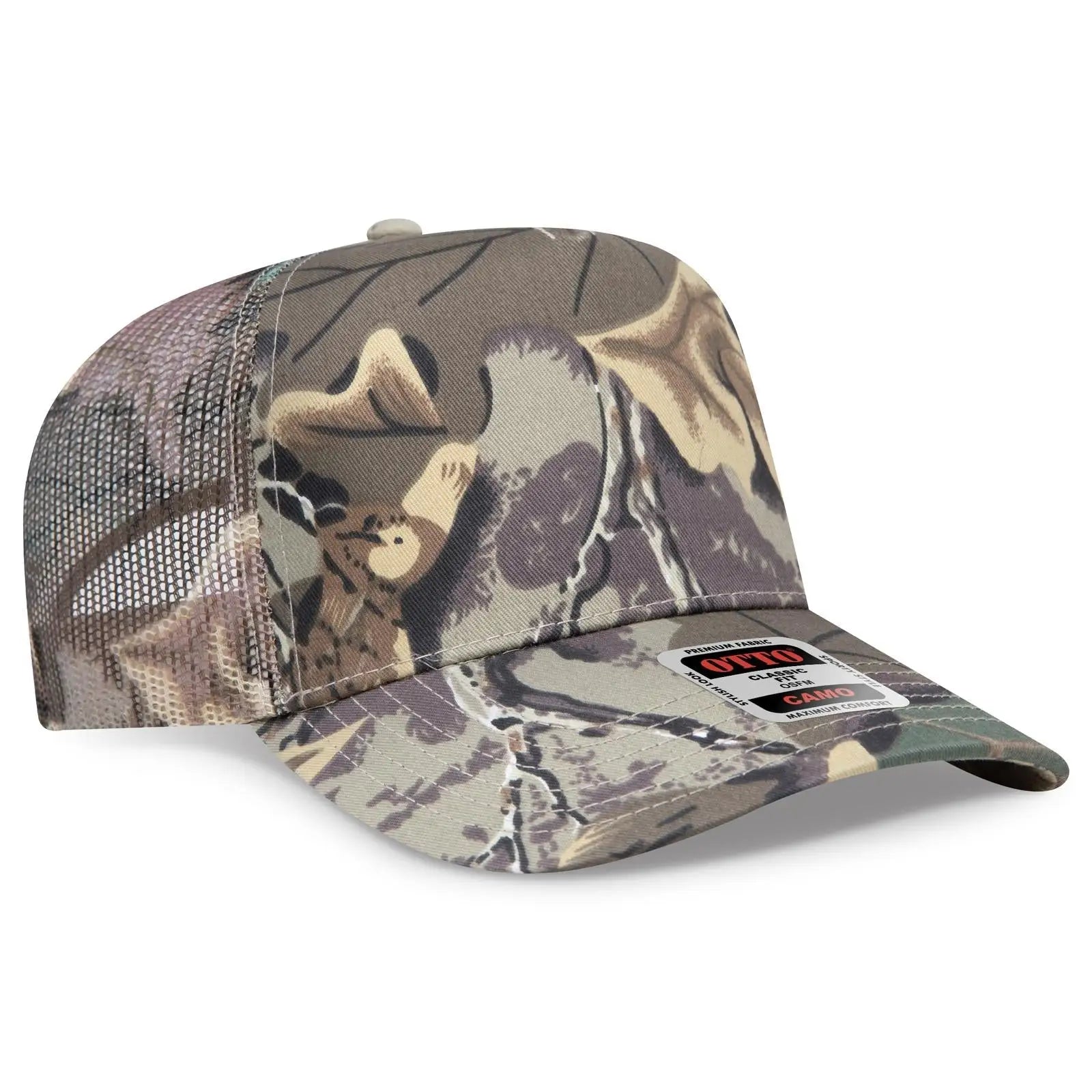 OTTO 47-049 Camouflage 5 Panel Mid Profile Mesh Back Trucker Cap - Kha/Brn/Lt.Ol.Grn - Kha/Brn/Lt.Ol.Grn / 6 1/2’’ - 7