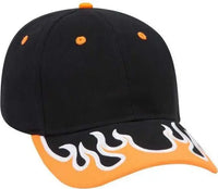 OTTO 58 589 Flame Pattern Visor Brushed Cotton Twill Low Profile Pro Style Structured Firm Front Panel Cap Black Neon