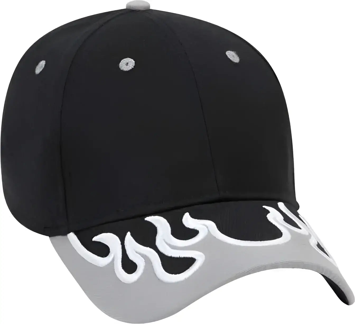 OTTO 58 589 Flame Pattern Visor Brushed Cotton Twill Low Profile Pro Style Structured Firm Front Panel Cap Black Gray