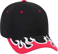 OTTO 58 589 Flame Pattern Visor Brushed Cotton Twill Low Profile Pro Style Structured Firm Front Panel Cap Black Red