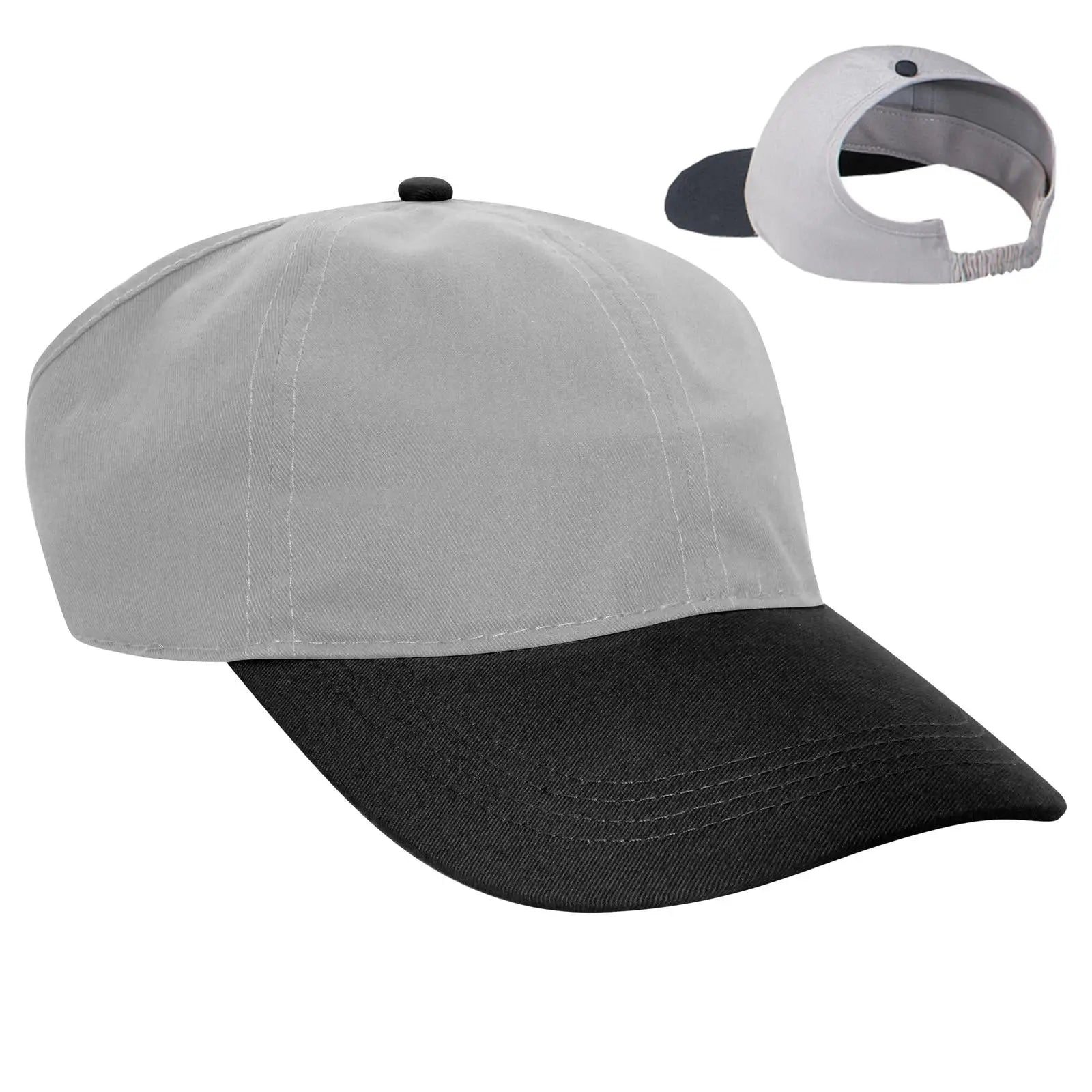 OTTO 69-291 4 Panel Ponytail Cap - Blk/Gry
