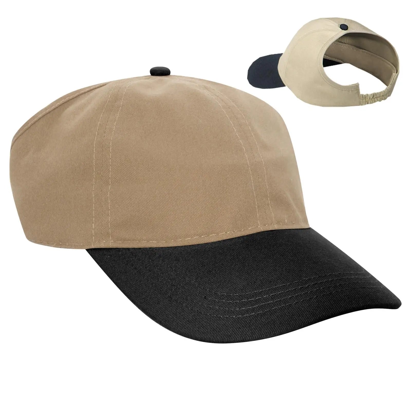 OTTO 69-291 4 Panel Ponytail Cap - Blk/Kha