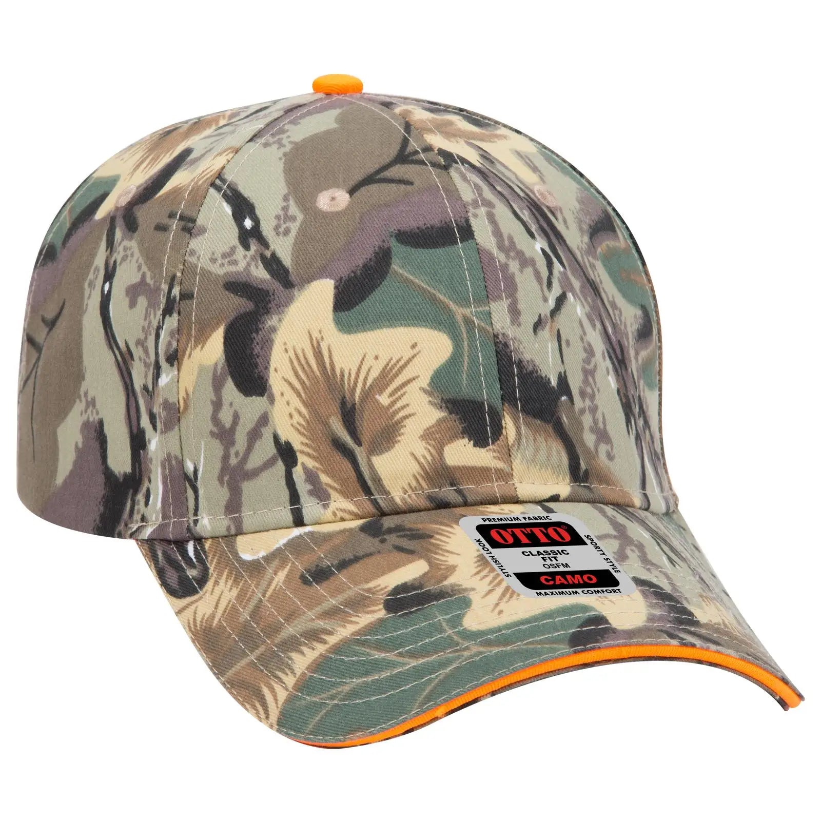 OTTO 71-602 Camouflage 6 Panel Low Profile Baseball Cap - Kha/Brn/Lt.Ol.Grn - Kha/Brn/Lt.Ol.Grn / 6 1/2’’ - 7 5/8’’