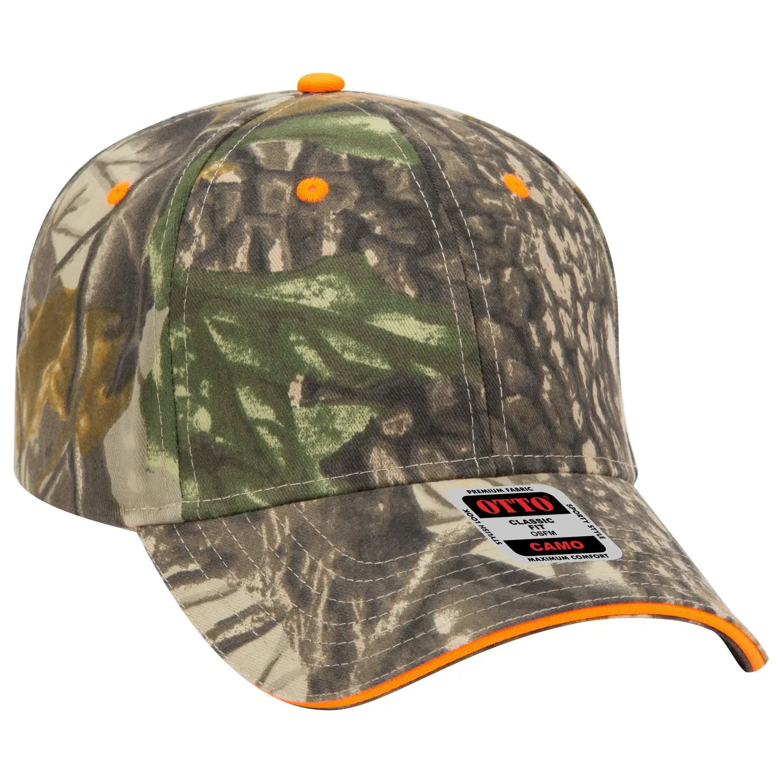 OTTO 71-841 Camouflage 6 Panel Low Profile Baseball Cap - Kha/Blk/Dk.Grn/N.Org - Kha/Blk/Dk.Grn/N.Org / 6 1/2’’ - 7