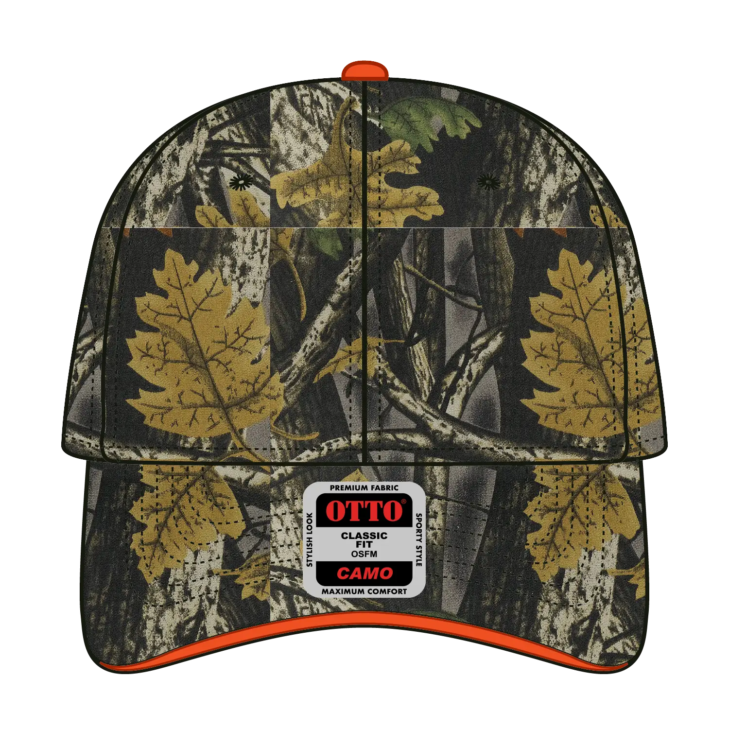 OTTO 71-841 Camouflage 6 Panel Low Profile Baseball Cap - Blk/Dk.Kha/Ch.Gry/N.Org - Blk/Dk.Kha/Ch.Gry/N.Org / 6 1/2’’