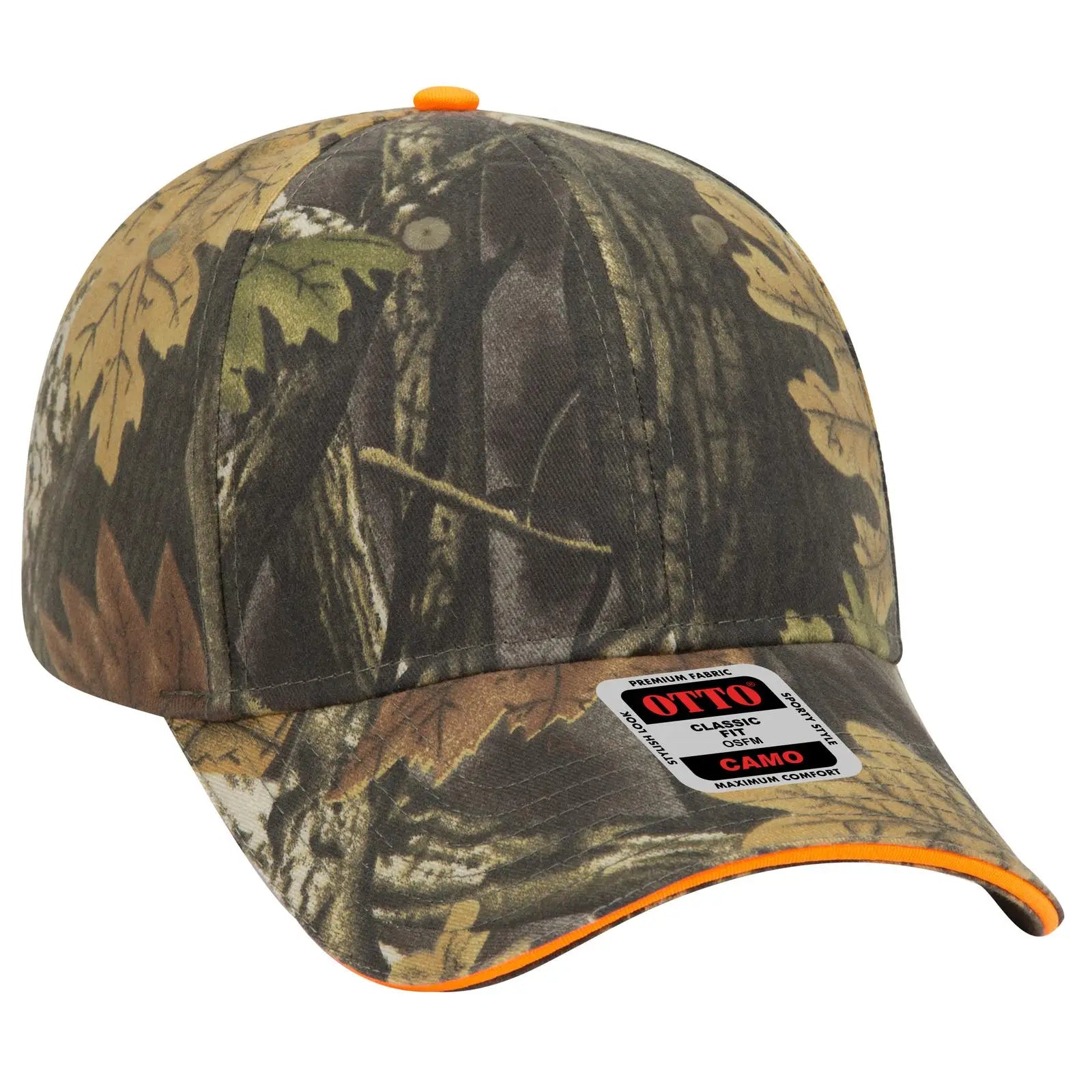 OTTO 71-841 Camouflage 6 Panel Low Profile Baseball Cap - Blk/Dk.Kha/Ch.Gry/N.Org - Blk/Dk.Kha/Ch.Gry/N.Org / 6 1/2’’