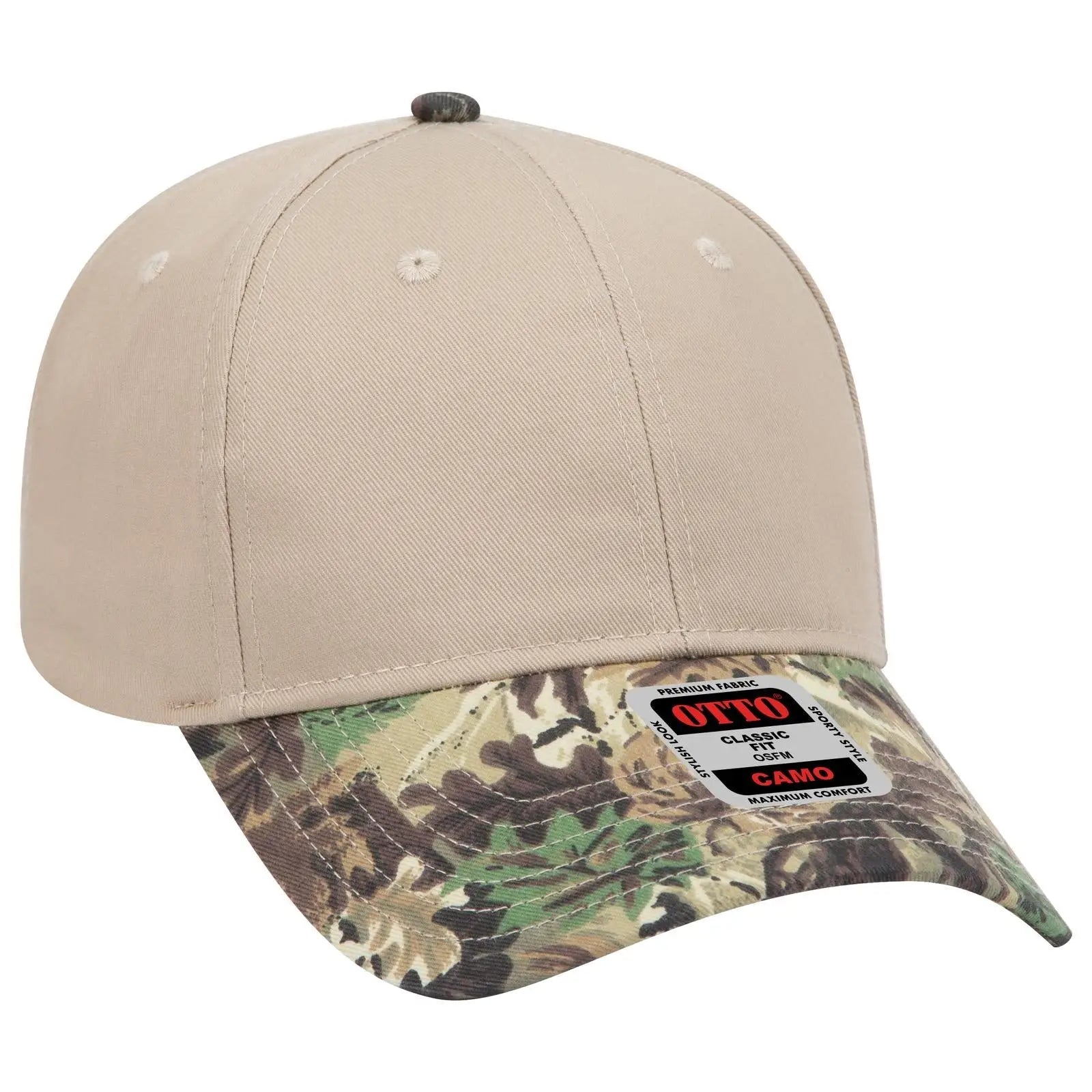 OTTO 78-353 Camouflage 6 Panel Low Profile Baseball Cap - Lt.Lod/Brn/Kly/Kha - Lt.Lod/Brn/Kly/Kha / 6 1/2’’ - 7 5/8’’