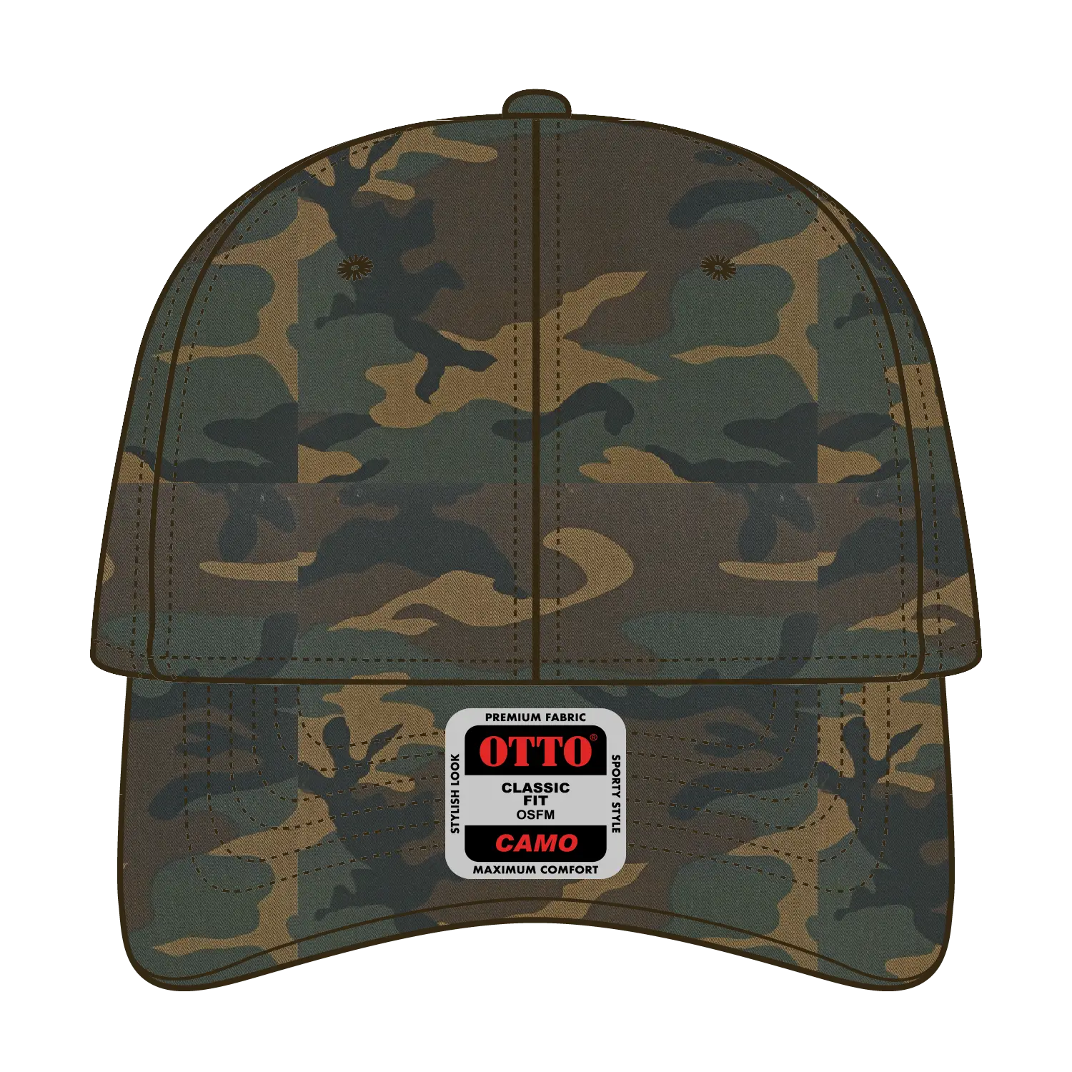 OTTO 78-353 Camouflage 6 Panel Low Profile Baseball Cap - Dk.Grn/Brn - Dk.Grn/Brn / 6 1/2’’ - 7 5/8’’