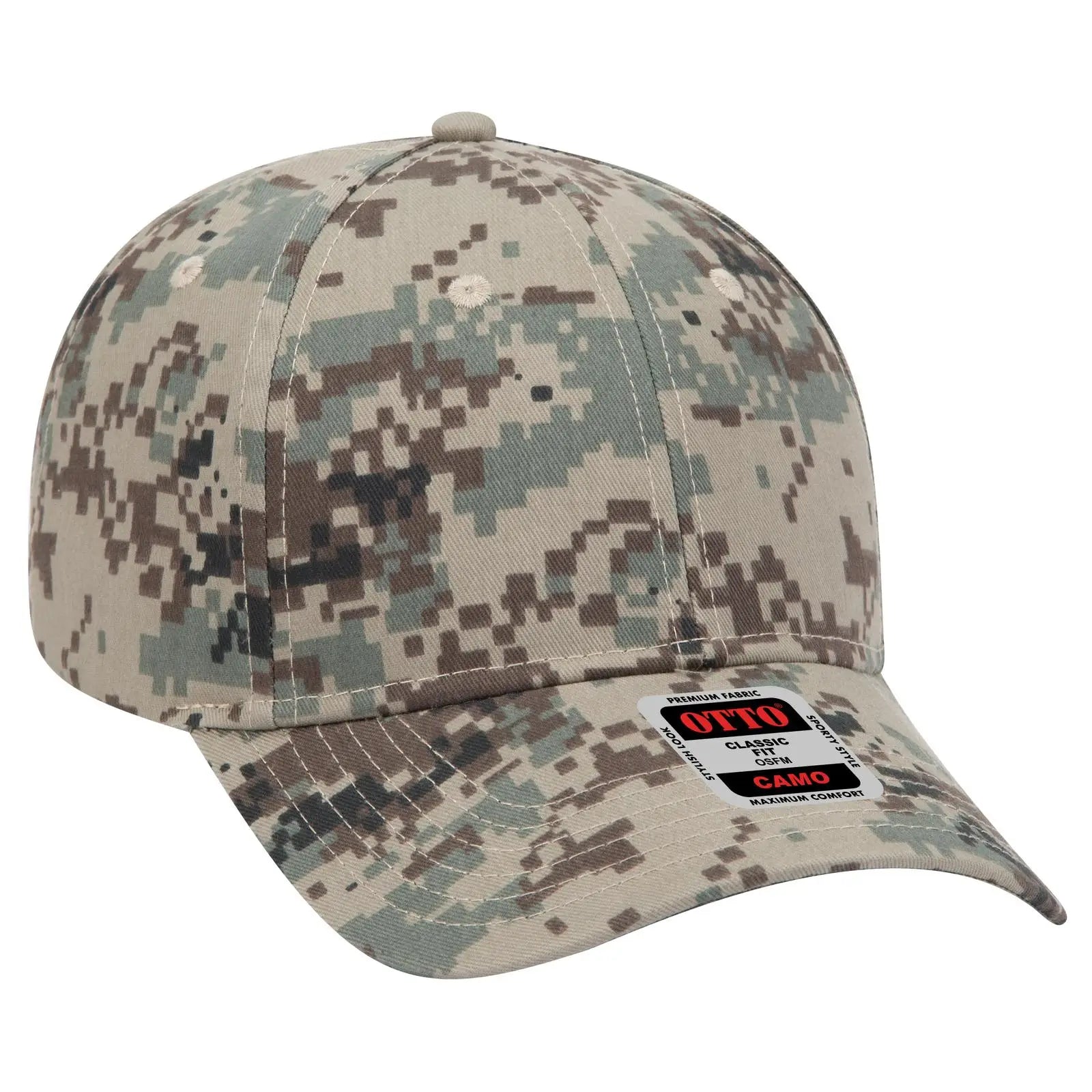 OTTO 78-353 Camouflage 6 Panel Low Profile Baseball Cap - Kha/Brn/Blk - Kha/Brn/Blk / 6 1/2’’ - 7 5/8’’