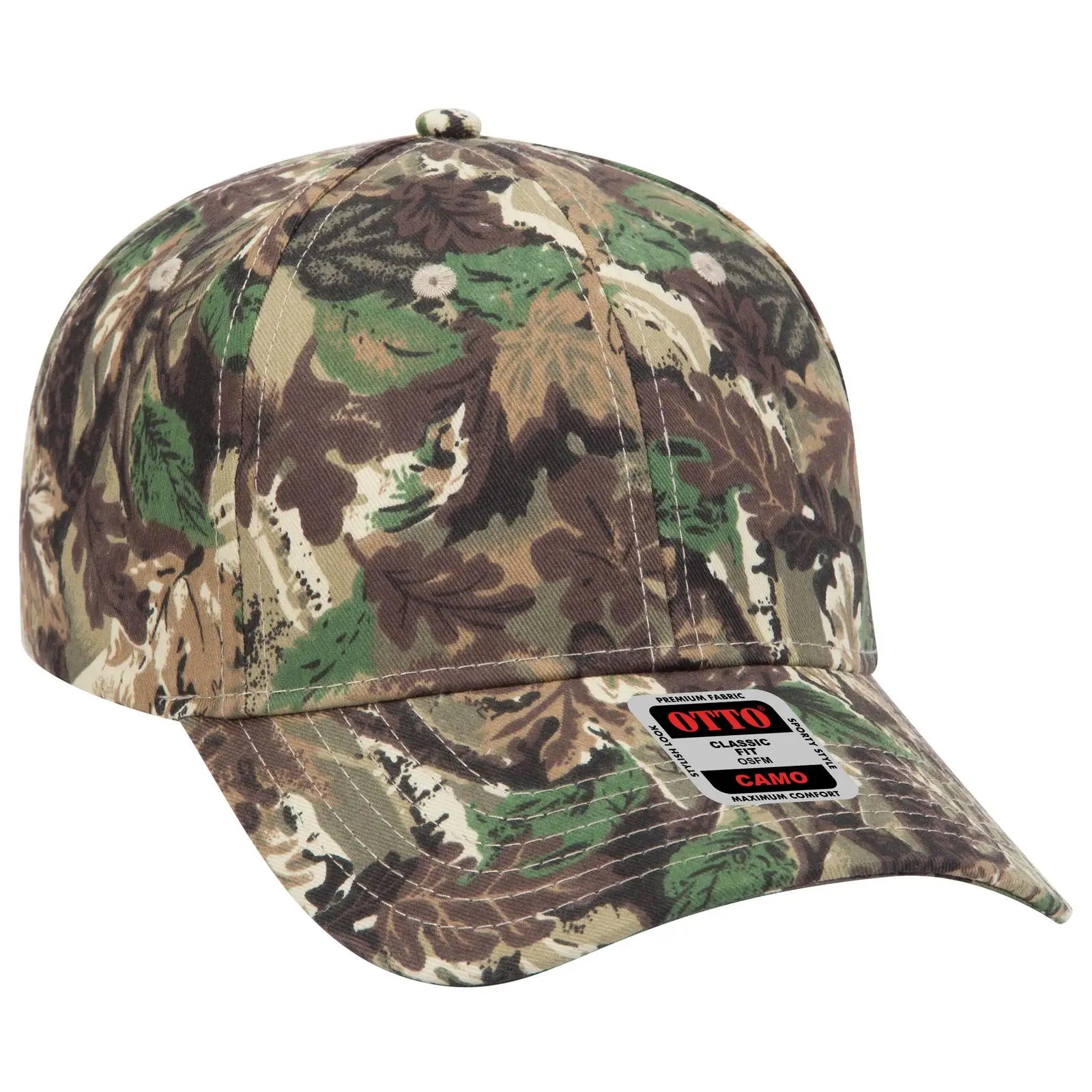 OTTO 78-353 Camouflage 6 Panel Low Profile Baseball Cap - Lt.Lod/Brn/Kly - Lt.Lod/Brn/Kly / 6 1/2’’ - 7 5/8’’