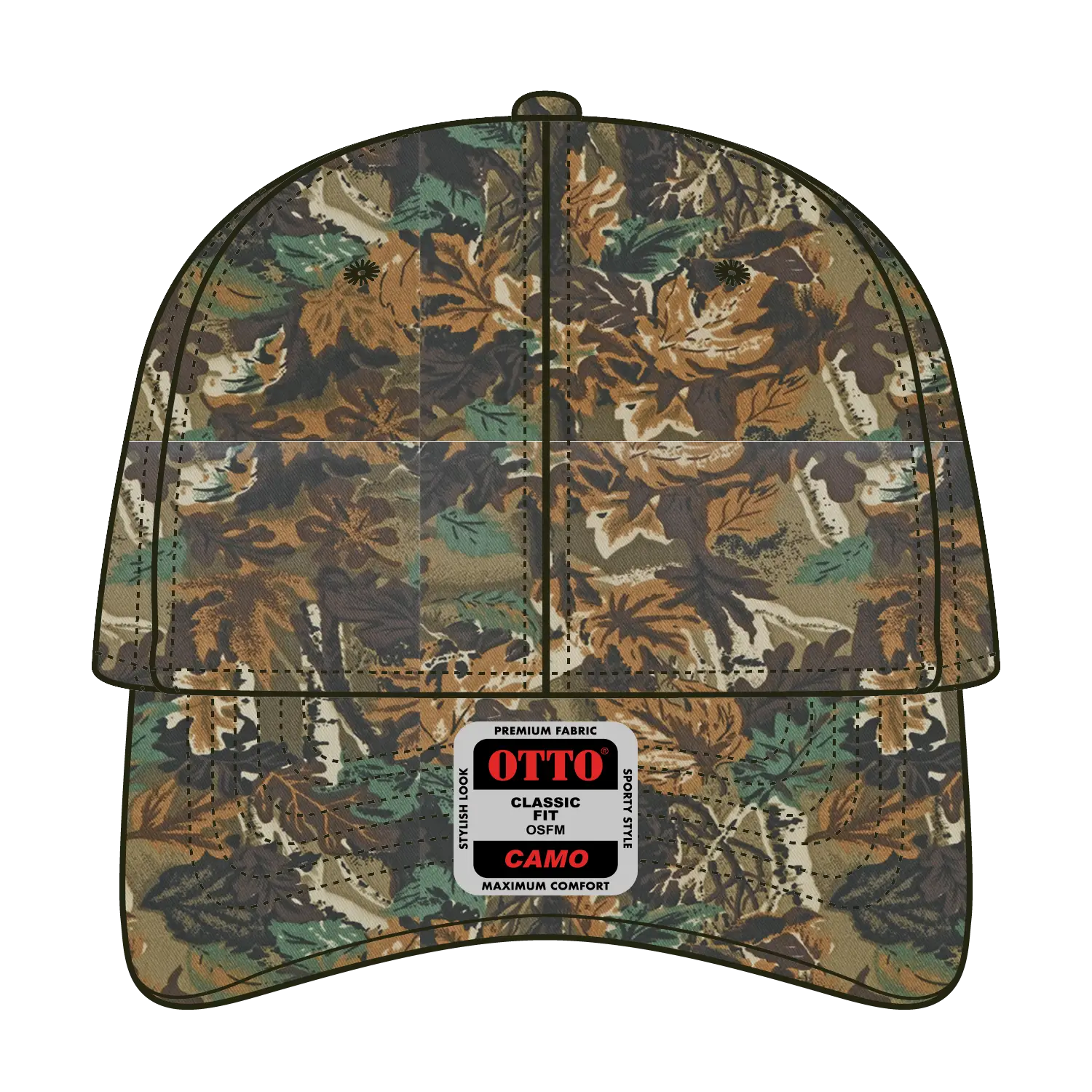 OTTO 78-353 Camouflage 6 Panel Low Profile Baseball Cap - Lt.Lod/Brn/Kly - Lt.Lod/Brn/Kly / 6 1/2’’ - 7 5/8’’