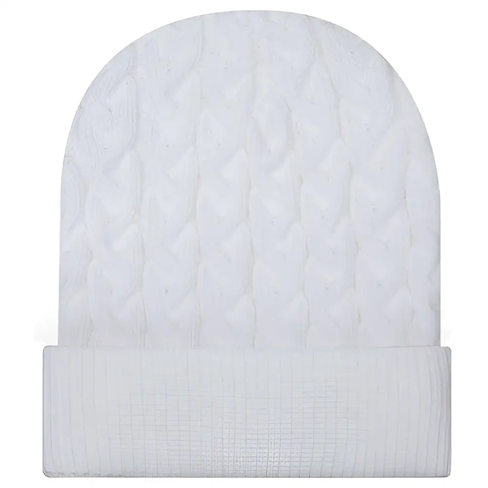Otto 82-1 12’’ Cable Knit Beanie w/ Rib Knit Cuff - White - White / 6 1/2’’ - 7 5/8’’