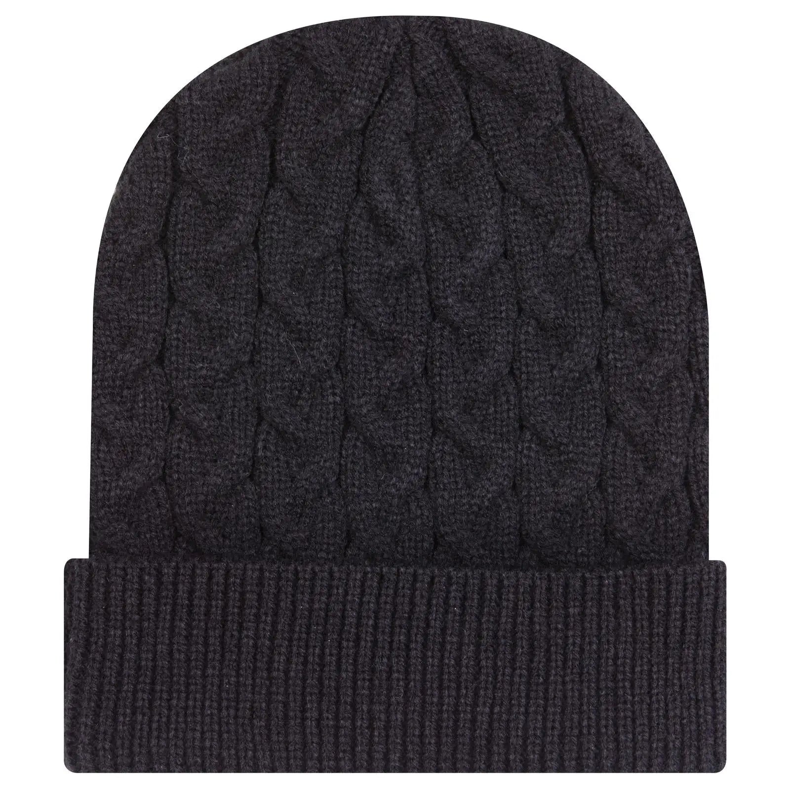 OTTO 82-1 12’’ Cable Knit Beanie with Rib Knit Cuff - Black - Black / 7 3/8’’ - 7 5/8’’