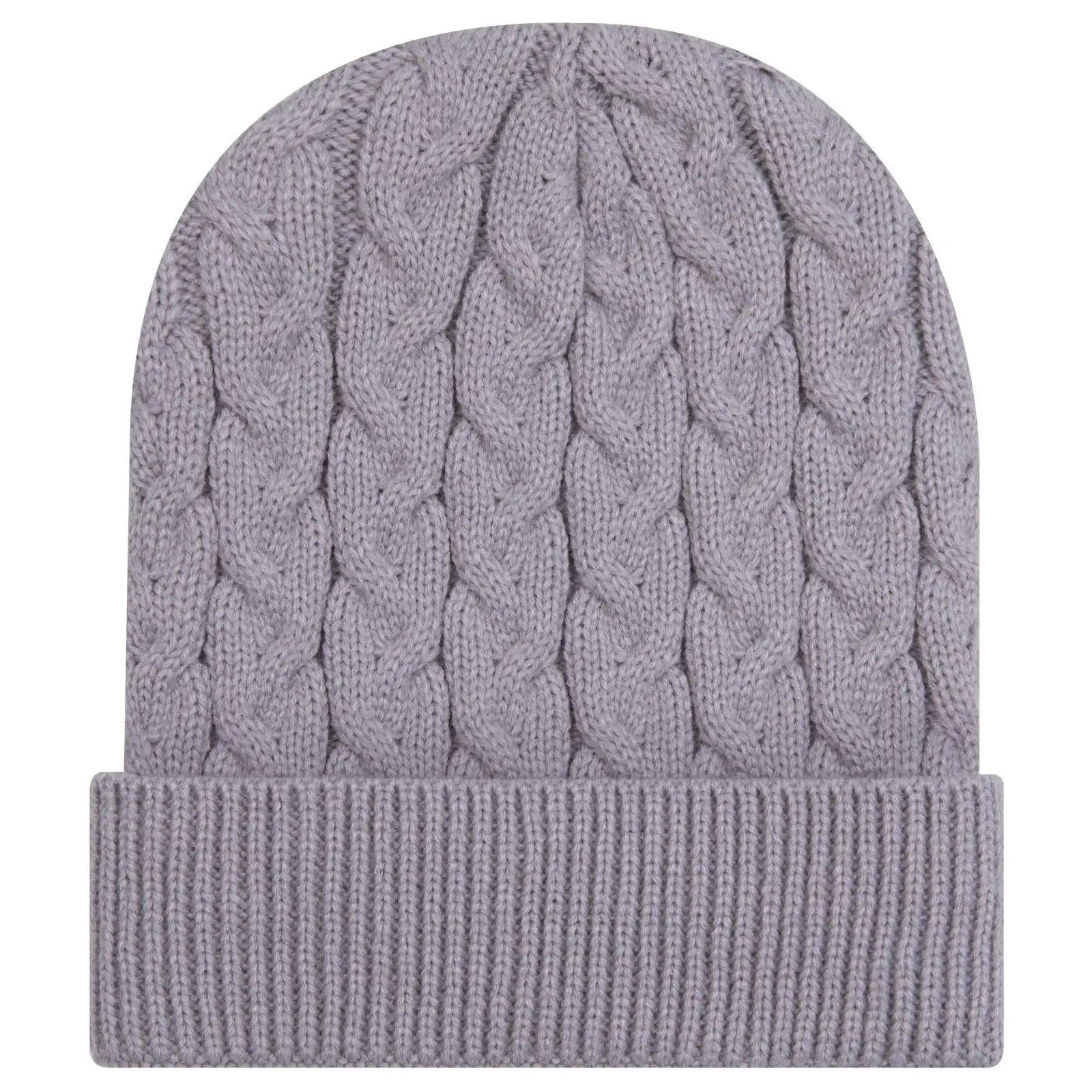 OTTO 82-1 12’’ Cable Knit Beanie with Rib Knit Cuff - Gray - Gray / 7 3/8’’ - 7 5/8’’