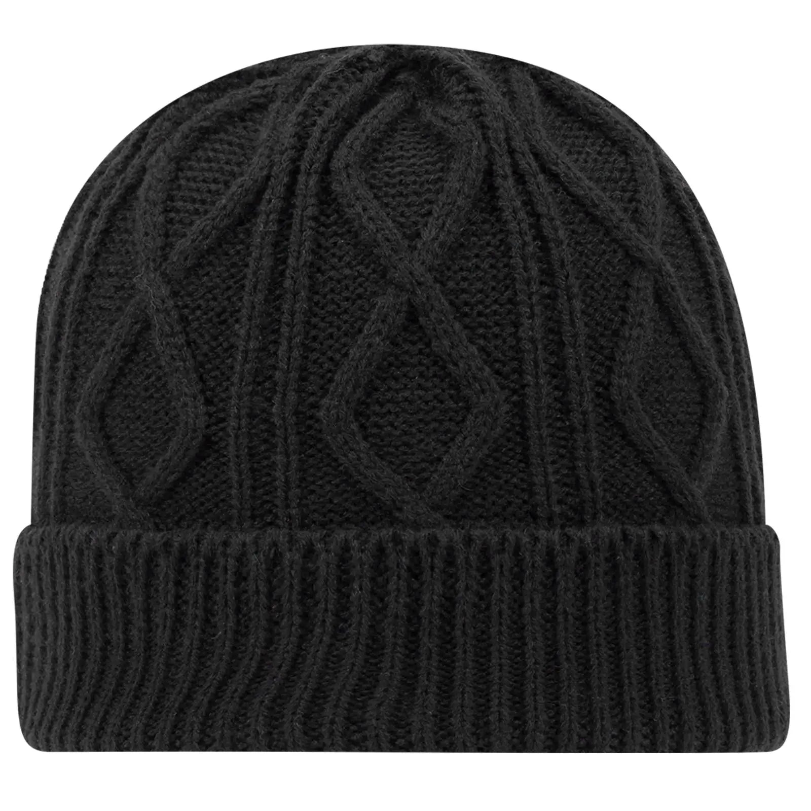 OTTO 82-1215 12’’ Cable Knit Beanie W/ Rib Knit Cuff - Black - Black / 6 1/2’’ - 7 5/8’’